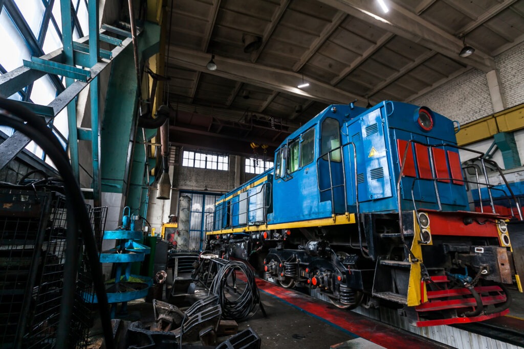 locomotive is in depot for repairs