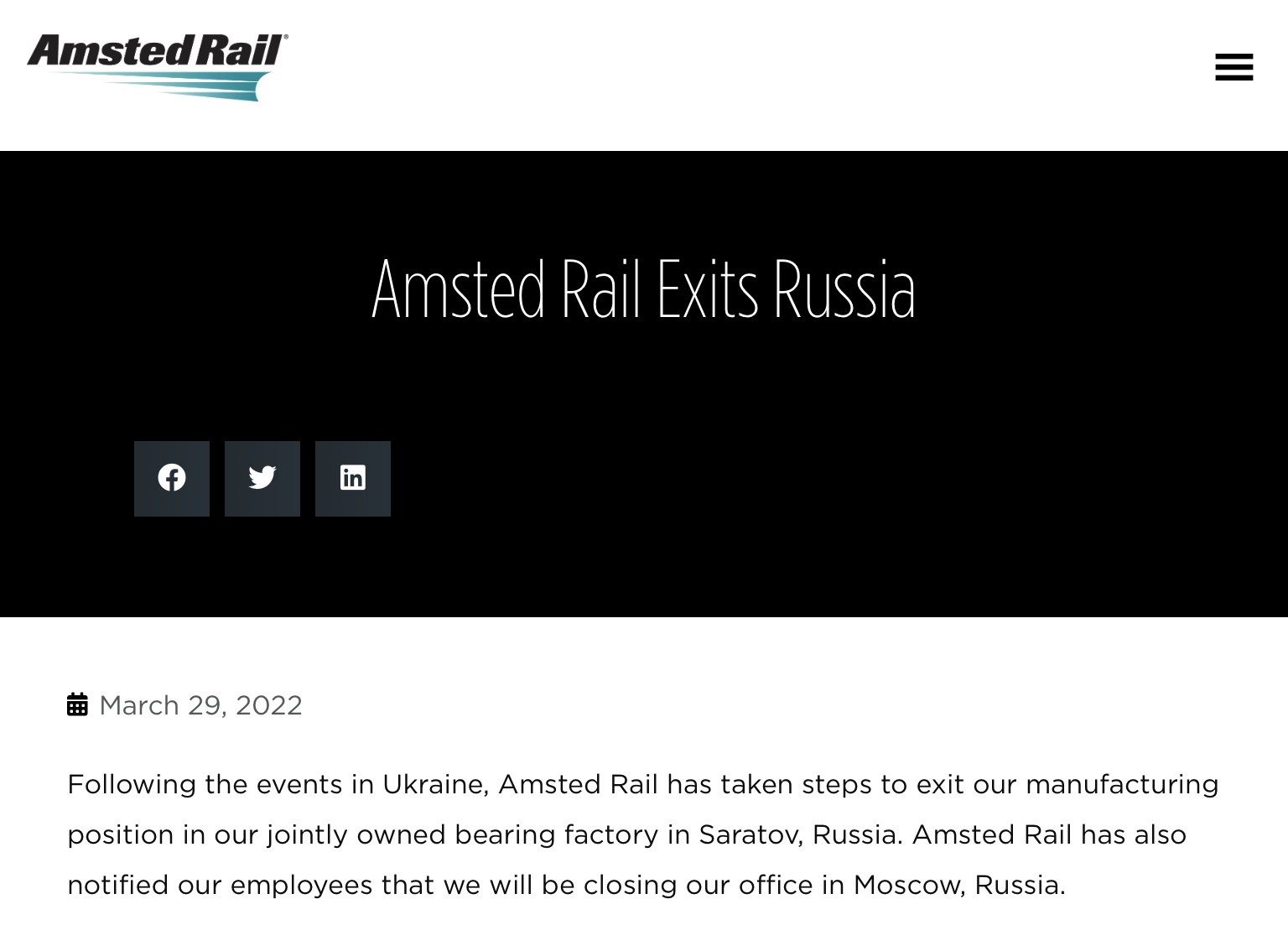 Amsted Rail leaves Russia