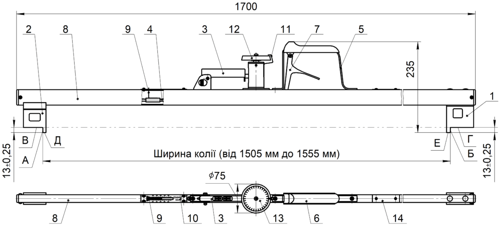 Шаблон колієвимірювальний ШК 1520-2