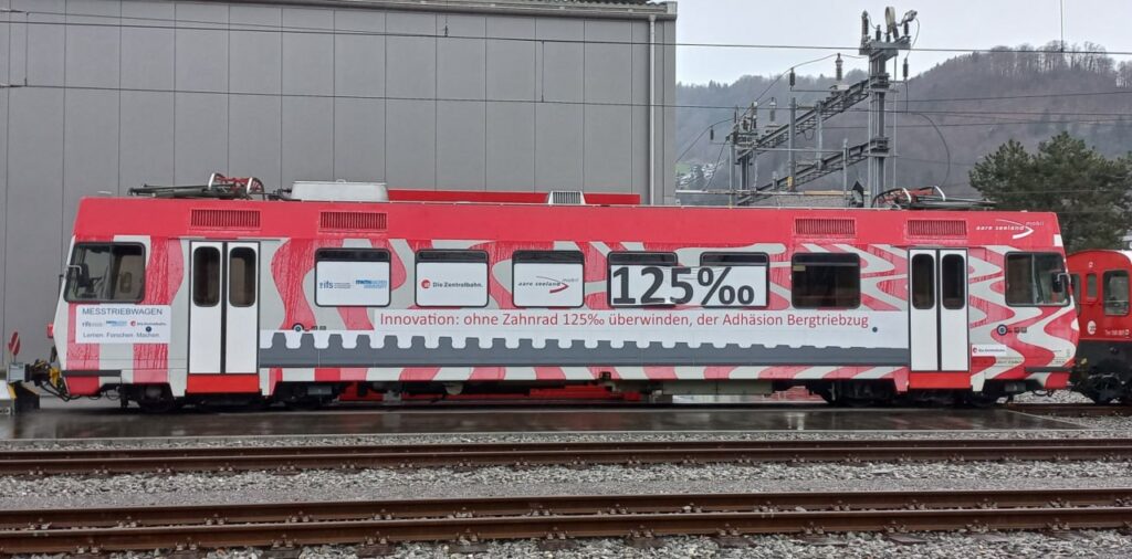 Testing the adhesion of railway wheels and rails on gradients up to 125‰. Testing the adhesion of railway wheels and rails on gradients up to 125‰.