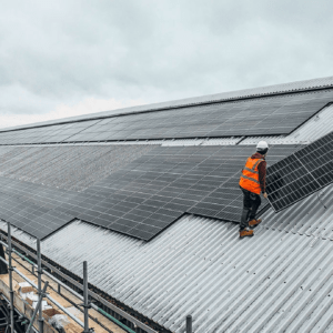 Solar panels are being installed on the roof of the passenger depot