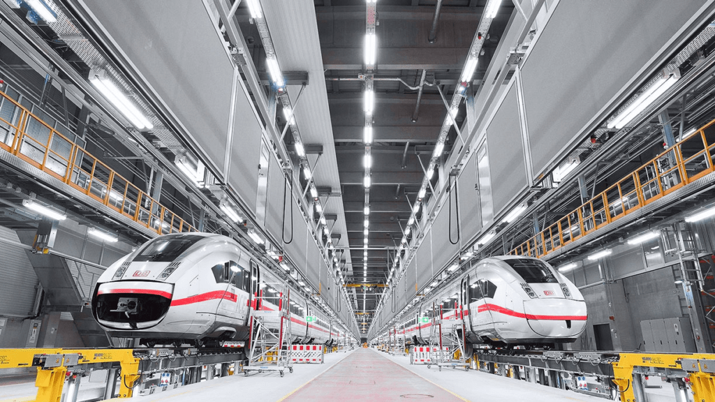 a modern depot for ICE 4 high-speed trains