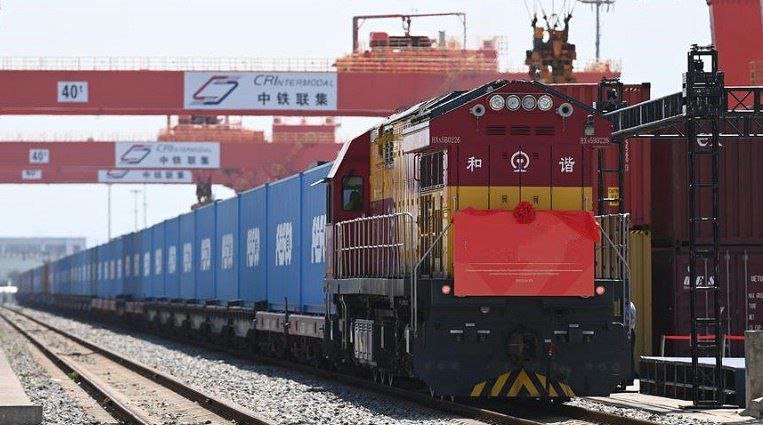 container trains in transit through Kazakhstan.