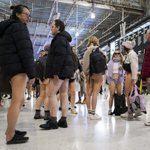 The No Trousers Tube Ride is a playful event where participants ride the London Underground without pants