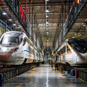 Bullet train maintenance in Hohhot ensures safe travel during China’s Spring Festival rush.
