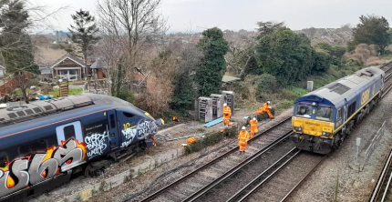Efforts to recover the derailed Javelin train from Ramsgate have started today at the rail depot. Multiple rail service companies are ensuring coordination and careful execution during this process. Efforts to recover the derailed Javelin train from Ramsgate have started today at the rail depot. Multiple rail service companies are ensuring coordination and careful execution during this process.