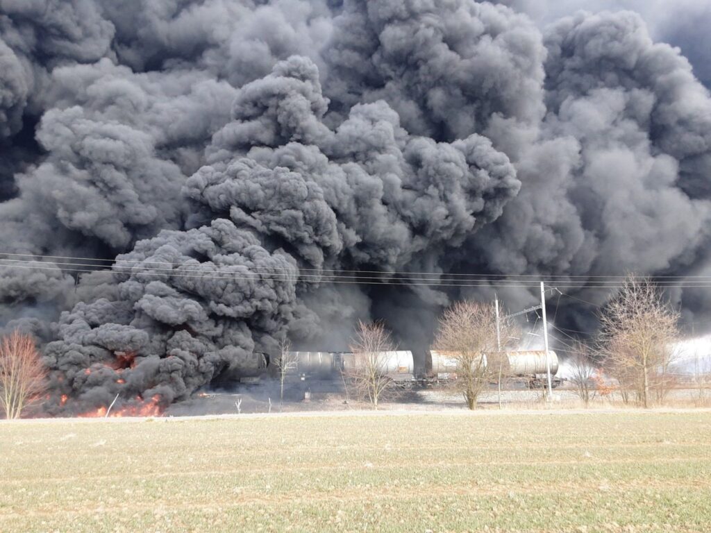 Freight Train Derails in eastern Czech Republic, igniting a massive chemical fire. Thick black smoke rises high as benzene tankers burn near Hustopeče nad Bečvou. Freight Train Derails in eastern Czech Republic, igniting a massive chemical fire. Thick black smoke rises high as benzene tankers burn near Hustopeče nad Bečvou.
