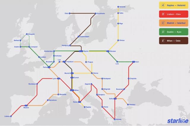 Аналитический центр предлагает высокоскоростную железнодорожную сеть для 39 европейских городов, включая Глазго и Киев. Этот амбициозный план обещает быстрые и эффективные поездки по континенту в ближайшем будущем.