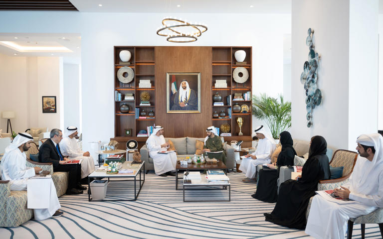 H.H. Sheikh Hamdan bin Zayed Al Nahyan met with Etihad Rail representatives to assess project updates and discuss next steps for regional rail development. H.H. Sheikh Hamdan bin Zayed Al Nahyan met with Etihad Rail representatives to assess project updates and discuss next steps for regional rail development.