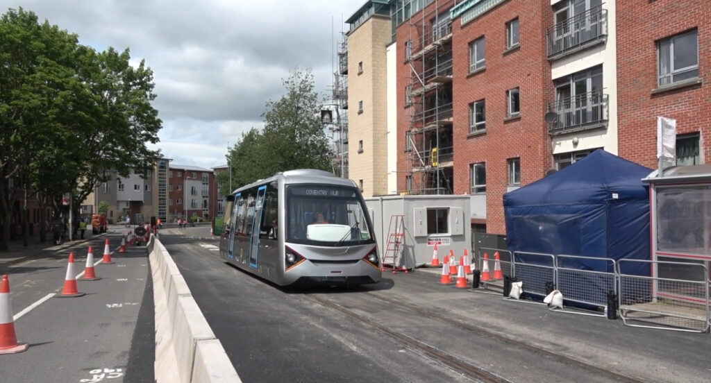 Coventry has launched pilot operations of the new Very Light Rail system, with a prototype now transporting passengers along a 220-meter demo line over the course of one month Coventry has launched pilot operations of the new Very Light Rail system, with a prototype now transporting passengers along a 220-meter demo line over the course of one month