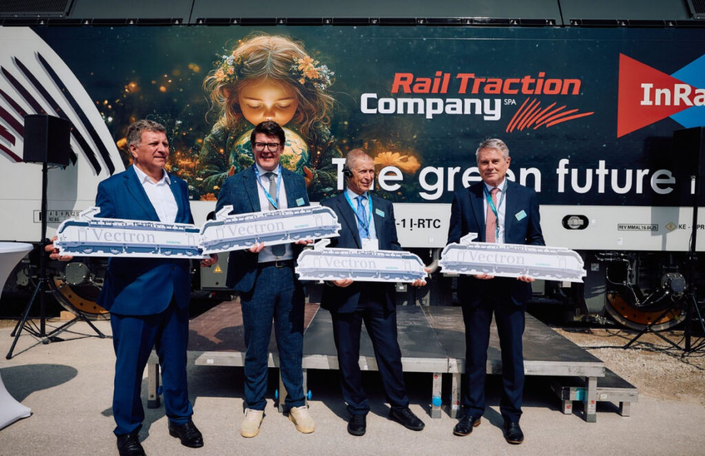 Siemens Mobility delivered the first Vectron MS locomotive to Rail Traction Company during the Transport Logistic 2025 event in Munich. The deal includes six units—four for RTC and two for its partner InRail. Siemens Mobility delivered the first Vectron MS locomotive to Rail Traction Company during the Transport Logistic 2025 event in Munich. The deal includes six units—four for RTC and two for its partner InRail.