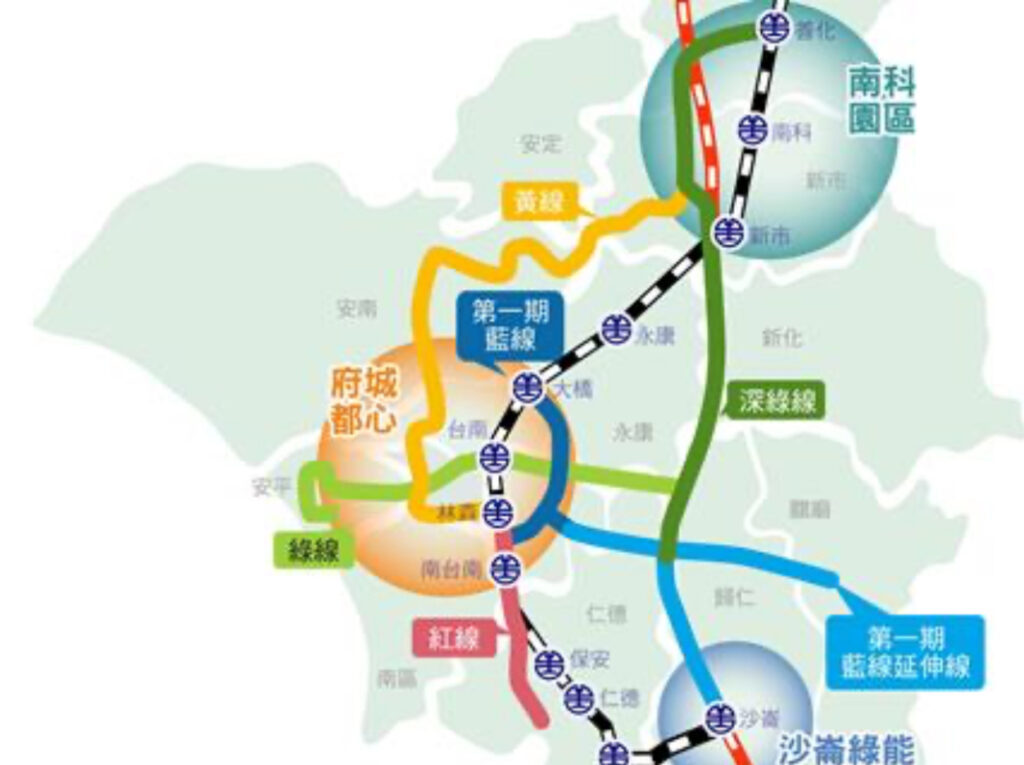 Tainan has approved a feasibility study for the Dark Green Line monorail, which will run 21.3 km with 14 elevated stations between Shanhua station and Zhongshan Road district
