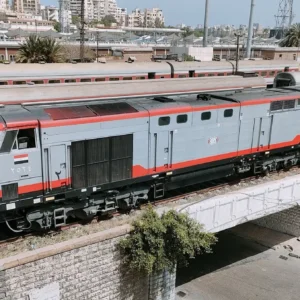 Egyptian National Railways locomotive in Alexandria railway station yard