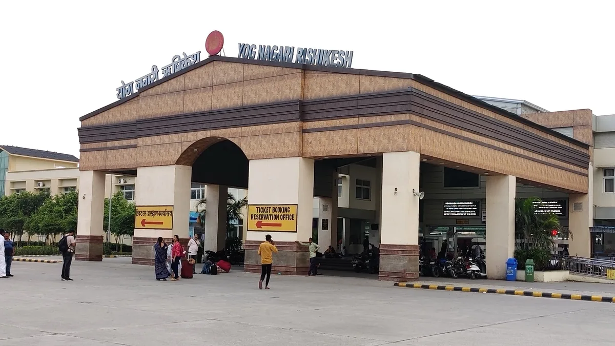 Yog Nagari Rishikesh railway station entrance in Uttarakhand