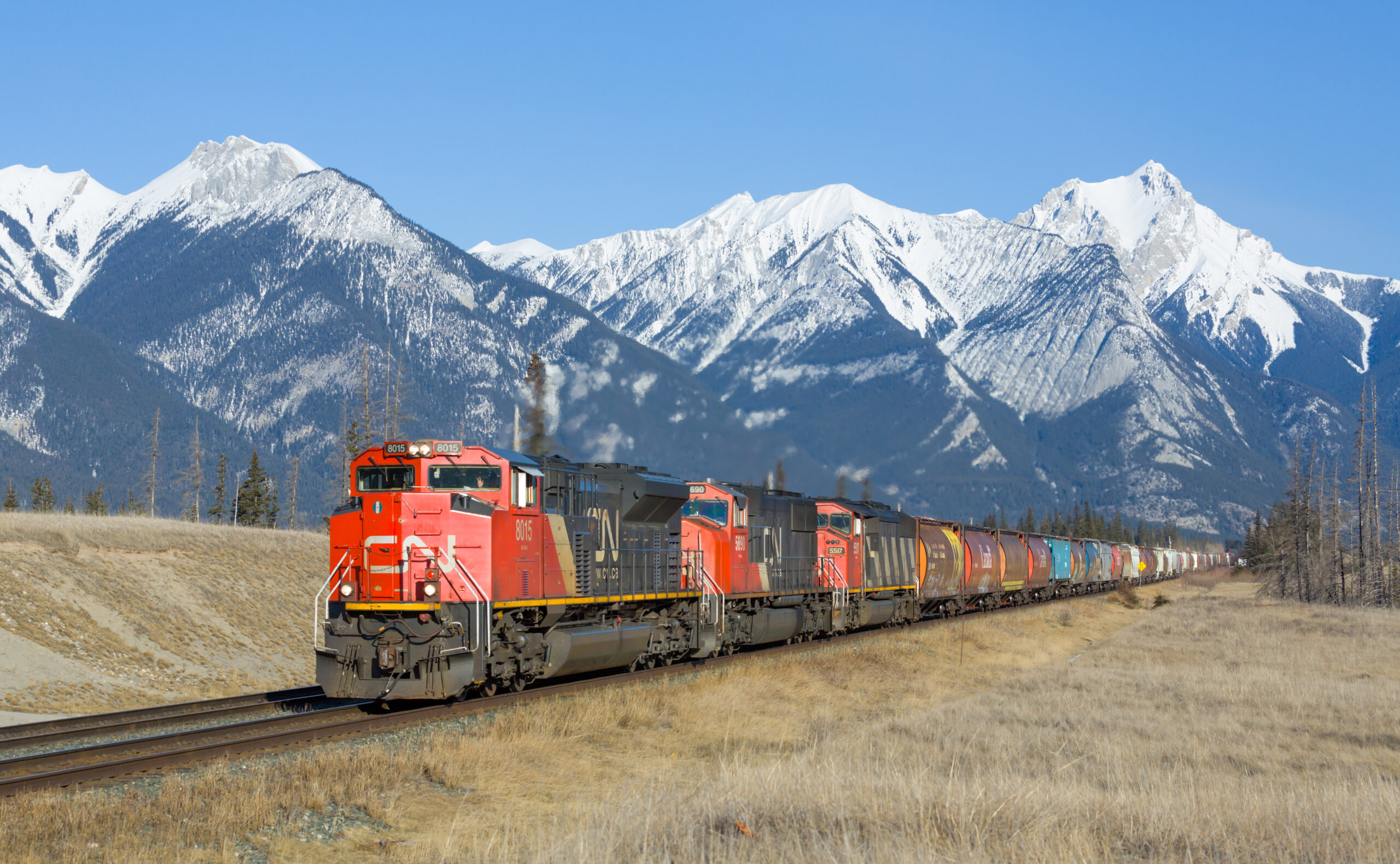 Canadian National Railway freight train Canadian National Railway freight train between Hinton and Jasper