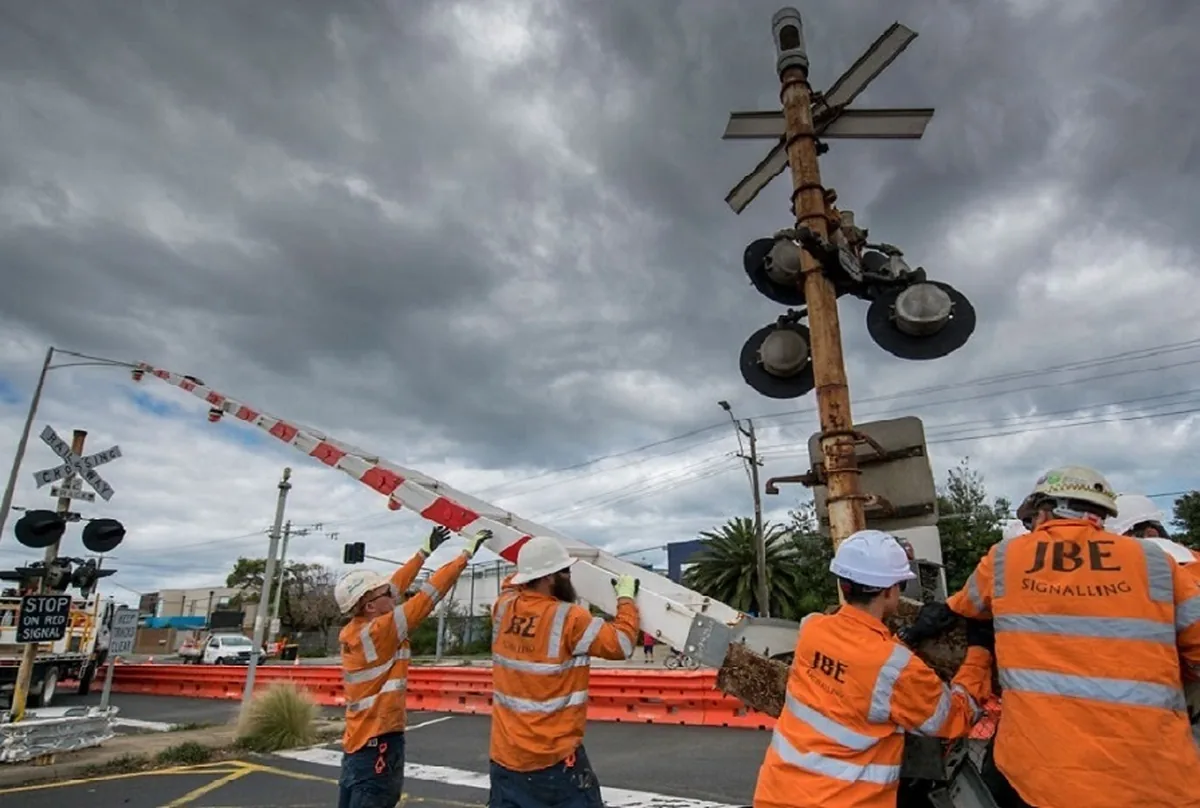 Railway signalling works at a level crossing Railway signalling works at a level crossing