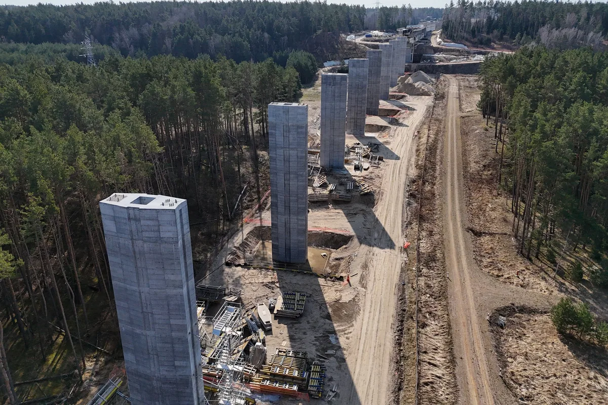 Rail Baltica Neris Bridge construction site Construction site of the Rail Baltica bridge over the Neris River