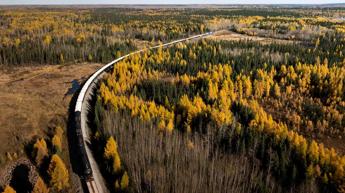 Critical minerals on Hudson Bay Railway Freight train carrying critical minerals on the Hudson Bay Railway