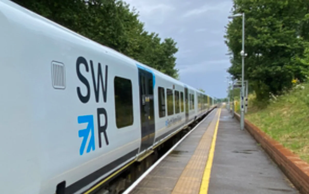 South Western Railway public ownership image South Western Railway train on a station platform