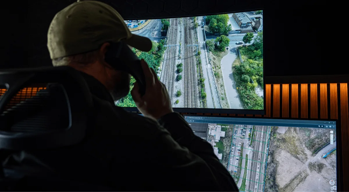 Remote monitoring screens showing railway tracks during BVLOS drone operations