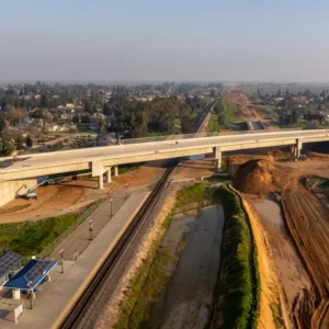 Aerial view of the Road 26 Grade Separation in Madera County