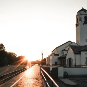 Boise Depot building and rail tracks in Idaho