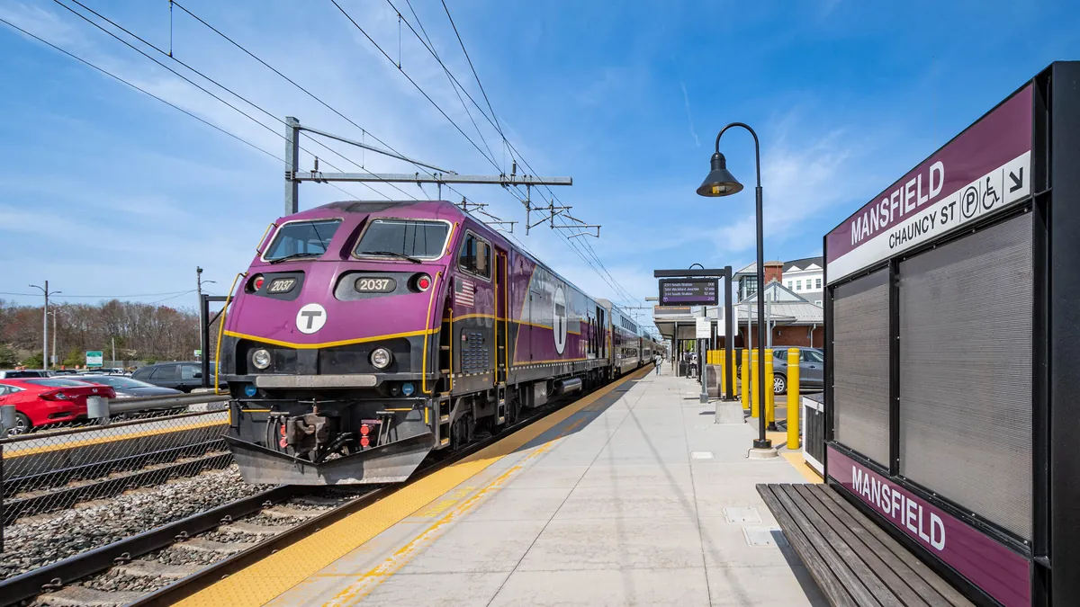MBTA Commuter Rail train at Mansfield Station MBTA Commuter Rail train at Mansfield Station