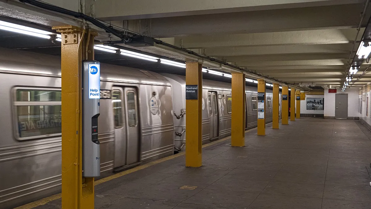 R46 A train at Nostrand Avenue station R46 A train at Nostrand Avenue subway station in Brooklyn