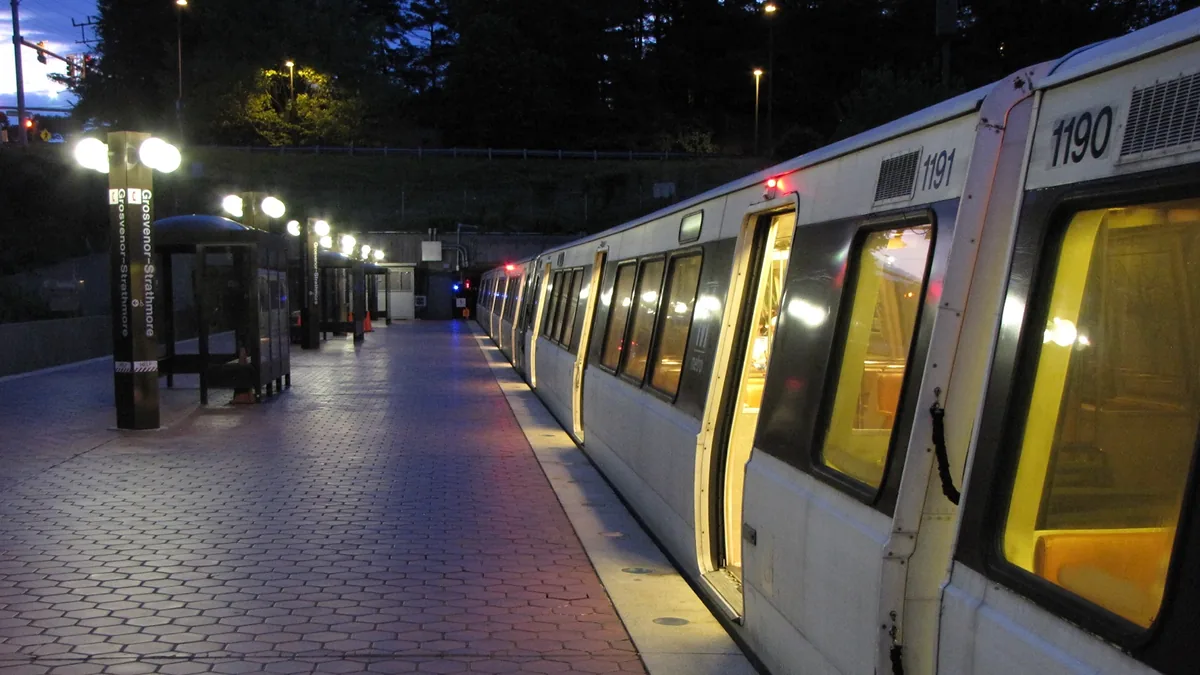 Red Line train at Grosvenor-Strathmore station Red Line train at Grosvenor-Strathmore station