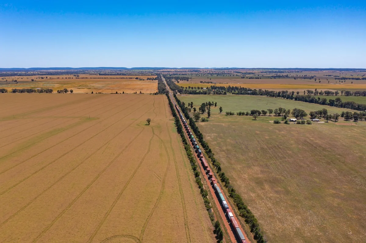 Inland Rail double-stacked freight train Double-stacked freight train on Inland Rail track