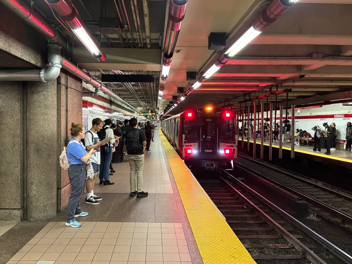 Northbound MBTA Red Line train at Kendall/MIT station