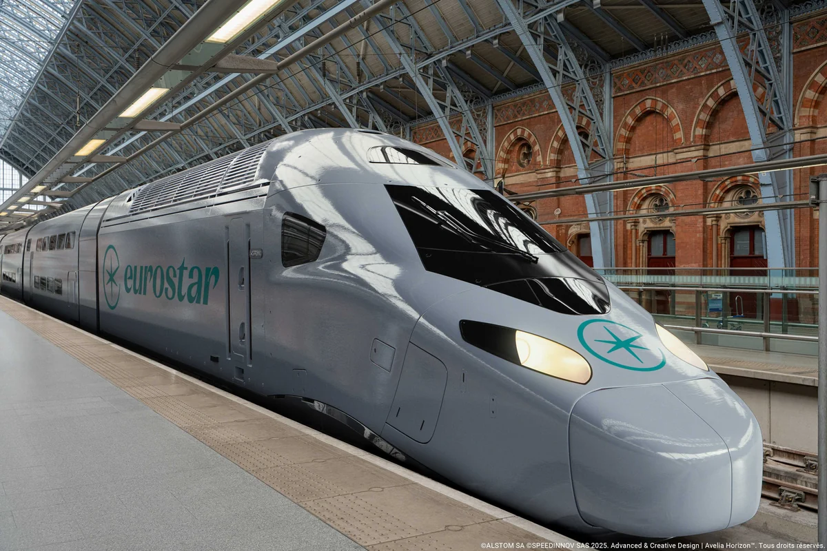 Eurostar Celestia train at London St Pancras CGI image of a Eurostar Celestia train at London St Pancras