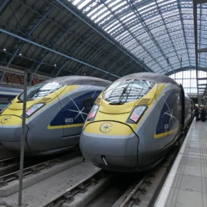 Archive photo of Eurostar e320 trains at St Pancras Station