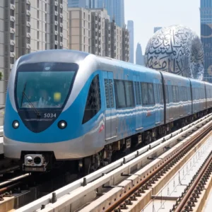 Dubai Metro train entering World Trade Centre Station