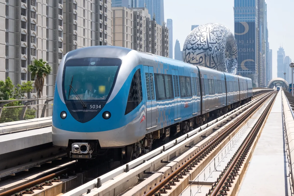 Dubai Metro train at World Trade Centre Station Dubai Metro train entering World Trade Centre Station
