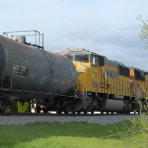 Watco-owned WAMX locomotives passing through Whitewater, Wisconsin
