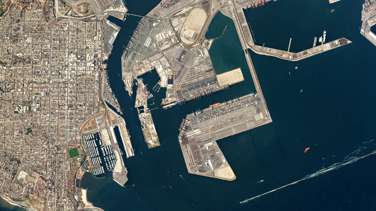 Port of Long Beach container terminals Aerial view of container terminals at the Port of Long Beach