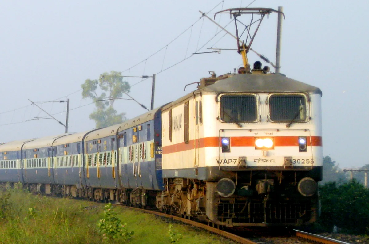 Indian Railways WAP-7 electric locomotive Indian Railways WAP-7 electric locomotive hauling a passenger train