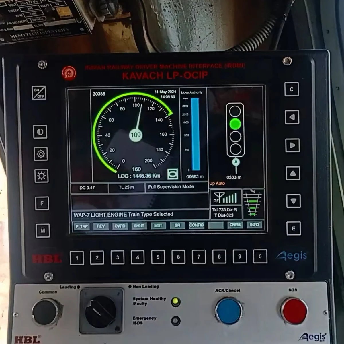 TCAS Kavach locomotive display TCAS Kavach display installed in a WAP-7 locomotive