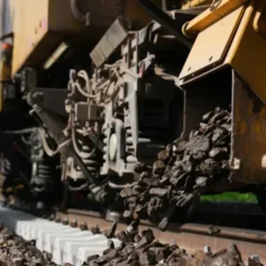 Railway maintenance machine working on track during corridor renewal