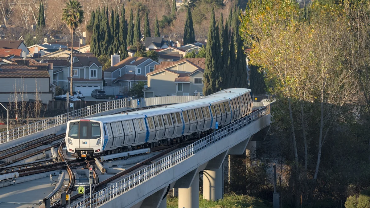 BART train departing Berryessa North San José Station