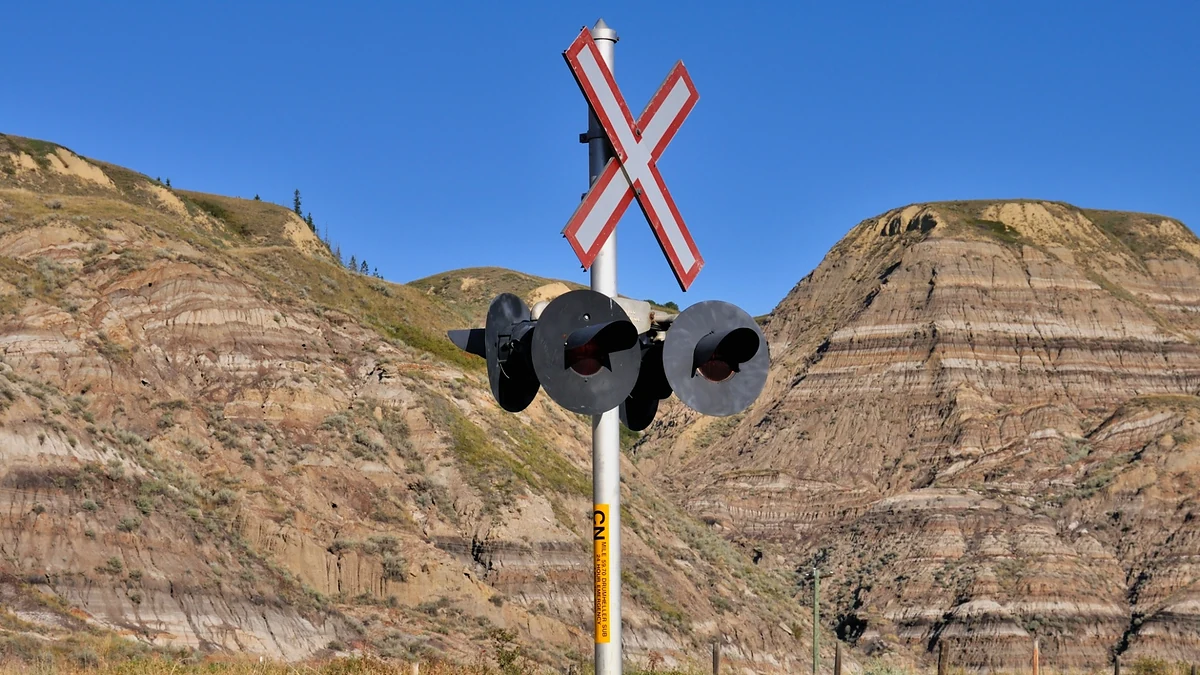Canadian railway crossing signal near Wayne, Alberta