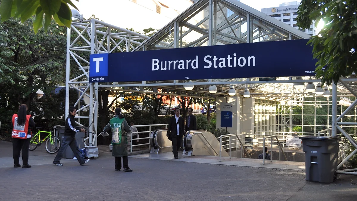 Burrard Station entrance in Vancouver with escalators