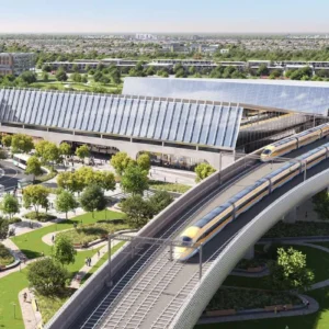 Newcastle to Sydney high-speed trains approaching a proposed station