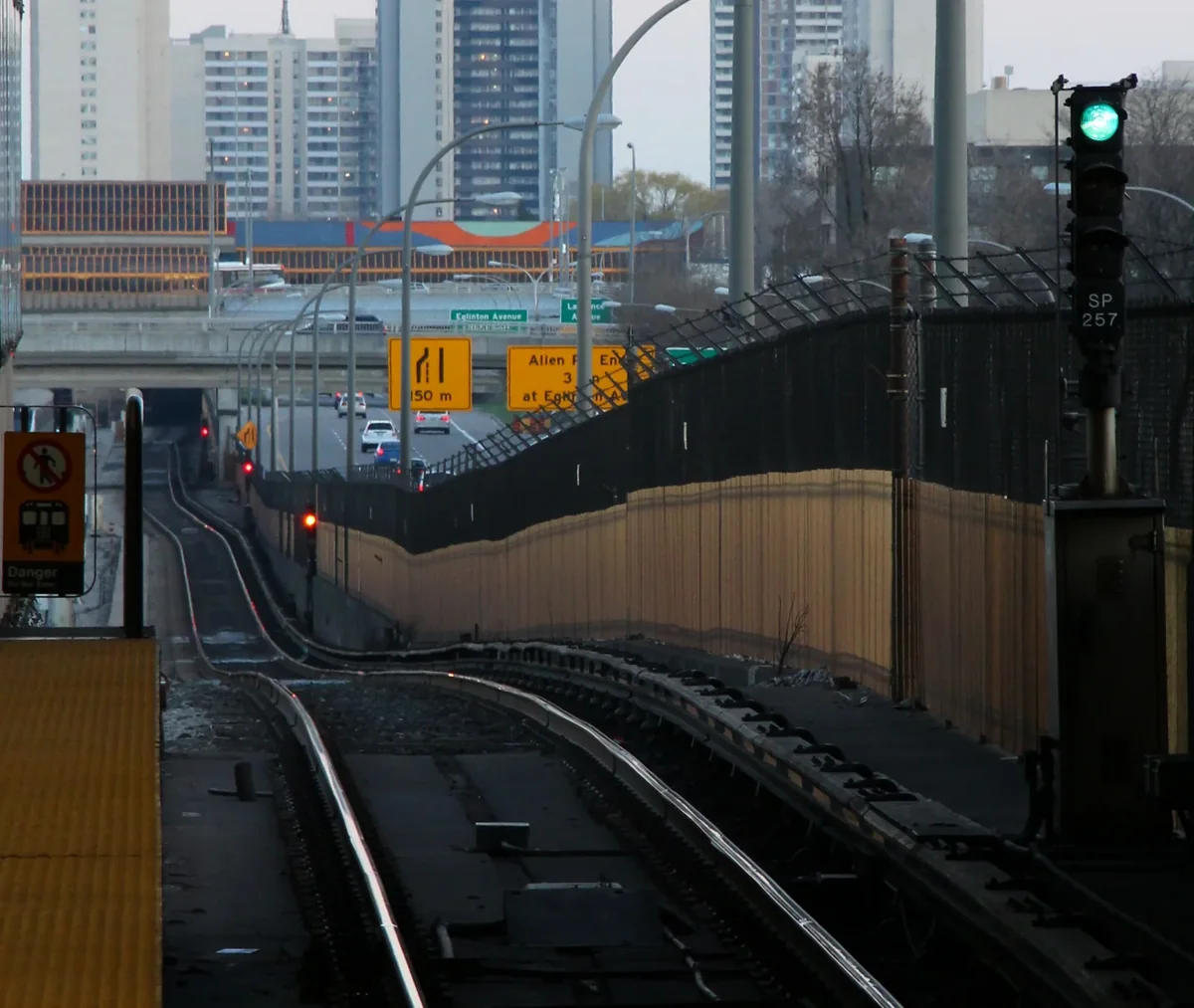 Toronto subway fixed-block signals near Yorkdale station Toronto subway fixed-block signals near Yorkdale station