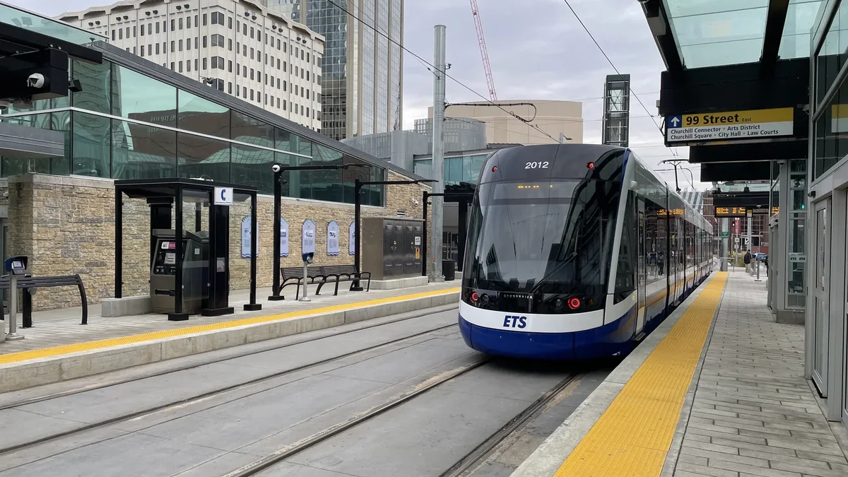 Alstom Flexity light rail vehicle at Churchill station on Edmonton’s Valley Line Southeast Alstom Flexity light rail vehicle at Churchill station on Edmonton’s Valley Line Southeast