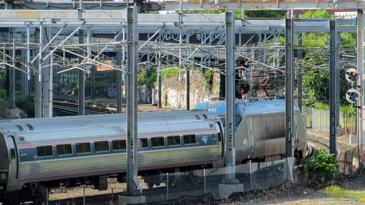 Amtrak Northeast Regional train leaving Providence Station Amtrak Northeast Regional train leaving Providence Station