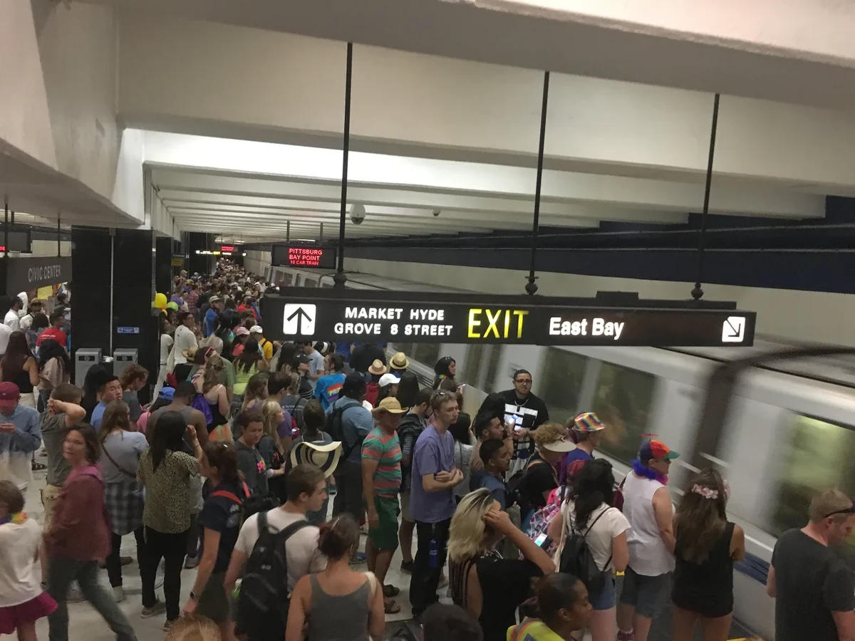 Crowded Civic Center BART platform after San Francisco Pride Crowded Civic Center BART platform after San Francisco Pride
