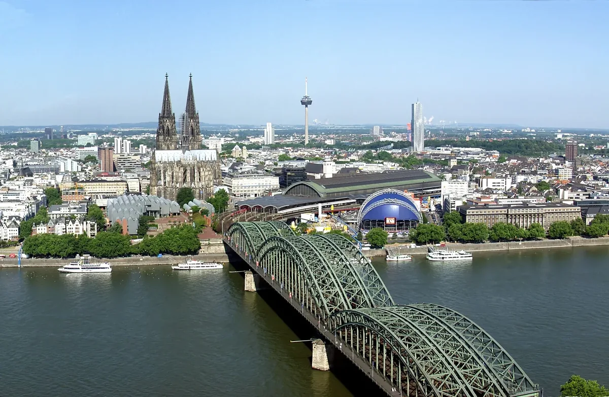 Cologne skyline with central station and Hohenzollern Bridge