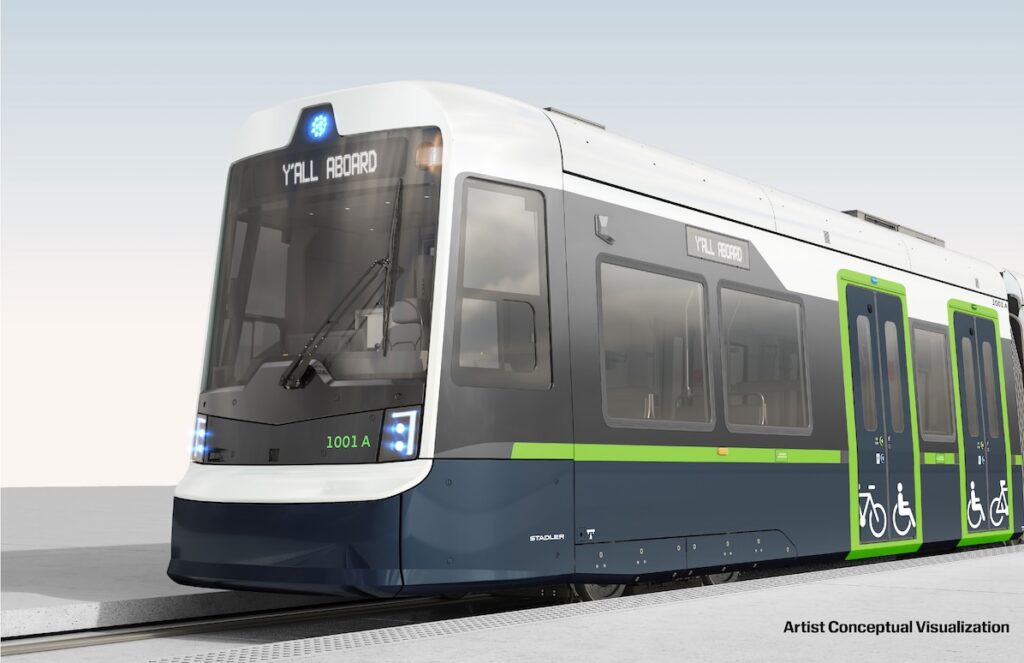 Austin light rail vehicle exterior rendering by Stadler Austin light rail vehicle exterior rendering by Stadler